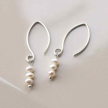 Sterling Silver Triple Pearl Drop Earrings, 4 of 5