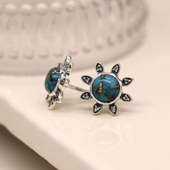 Sterling Silver Turquoise And Topaz Stud Earrings, 2 of 8
