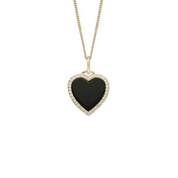 18ct Gold Plated Onyx Halo Heart Necklace, 3 of 10