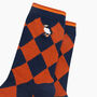 Embroidered Puffin Argyle Combed Cotton Socks In Navy/Orange, thumbnail 2 of 4