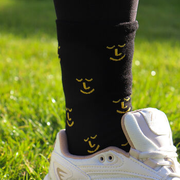 Black And Yellow Smiley Patterned Bamboo Socks, 2 of 4