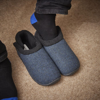 Tony Dark Blue Tweed Mens Slippers/Indoor Shoes, 5 of 8
