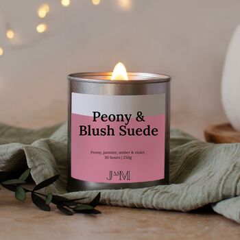 Peony And Blush Suede Wood Wick Candle, 5 of 7