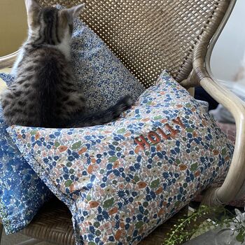 Cushion Embroidered Liberty Print Personalisation, 9 of 9