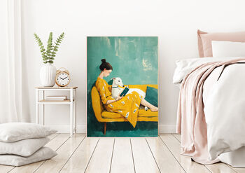 Female Reading Dog Portrait Art Print, 4 of 4