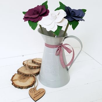 Leather 3rd Anniversary Large Roses In Vintage Zinc Jug, 7 of 12