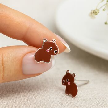 Sterling Silver Enamel Capybara Stud Earrings – 10mm X 8mm, 4 of 7