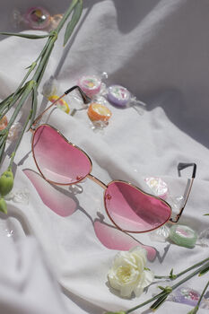 Coral Pink Tint Metal Frame Heart Shaped Sunglasses, 2 of 6