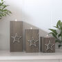 Trio Of Wooden Tea Light Holders Raised Star Design, thumbnail 4 of 11