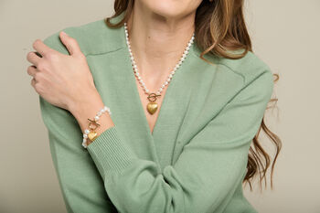 Amare Freshwater Pearl Necklace With Gold Plated Heart, 4 of 4