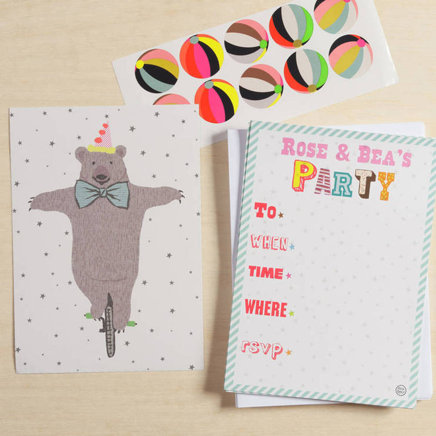 12 Child's Party Invites Bear Design By Petra boase Ltd ...