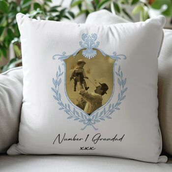 Personalised Dad And Father's Day Blue Crest Photo Cushion, 5 of 10