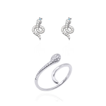 Snake Charm Gift Set | Stud Earrings And Ring, 6 of 9