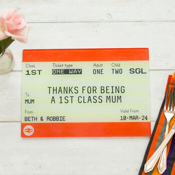 Personalised Train Ticket Chopping Board For Mum, 4 of 4