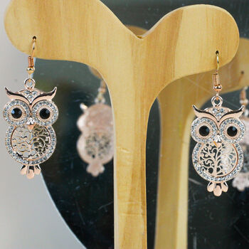 Silver/Gold Plated Encrusted Owl Earrings, 8 of 10