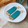 Clip On Earrings Art Deco Small Blue Fountain, thumbnail 1 of 4