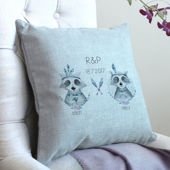 Personalised Raccoon Wedding Boho Cushion, 2 of 4
