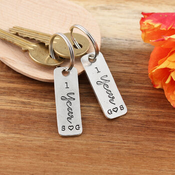 1st Anniversary Couples Pair Personalised Keyrings, 6 of 6