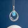 Molten Sterling Silver Halo Teardrop Blue Opal Necklace, thumbnail 2 of 12