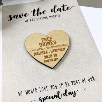 Save The Date Heart Wooden Magnet Wedding Invitation, 5 of 9