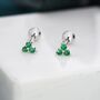 Tiny Three Emerald Green Cz Screw Back Earrings, thumbnail 2 of 10