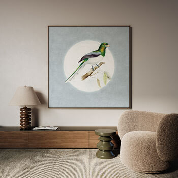 Giant Trogon Moon Art Print – Vintage Japandi Style – Range Of Colours, 3 of 8
