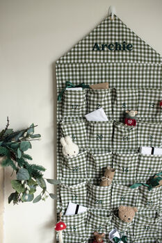 Personalised Green Gingham Advent Calendar Embroidered, 3 of 12