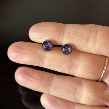 Purple Sparkly Fused Glass Sterling Silver Stud Earrings, 9 of 9