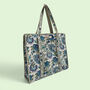 Blue And Green Block Print Floral Quilted Cotton Tote Bag, thumbnail 1 of 5