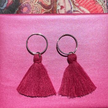 Sterling Silver Hoop Earrings Adorned With Tassels, 3 of 5