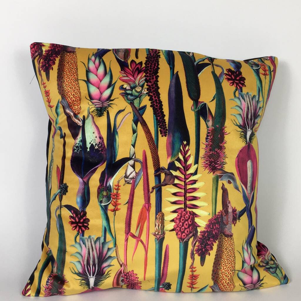 Velvet Tropical Plants Cushion Cover On Gold, 1 of 5