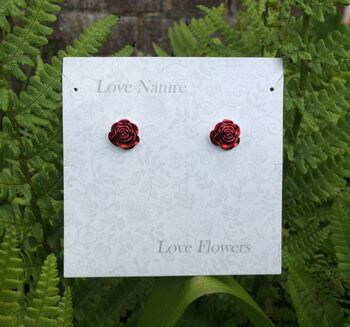 Rose Red Silver Tone Clip On Earrings, 3 of 4