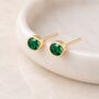 Gold Plated Sterling Silver May Emerald Birthstone Stud Earrings, thumbnail 3 of 6