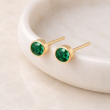 Gold Plated Sterling Silver May Emerald Birthstone Stud Earrings, 3 of 6