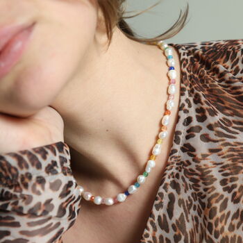 Freshwater Pearl And Rainbow Moonstone Bead Necklace, 2 of 3