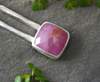 Pink Sapphire Hair Pin In Sterling Silver, 2 of 3