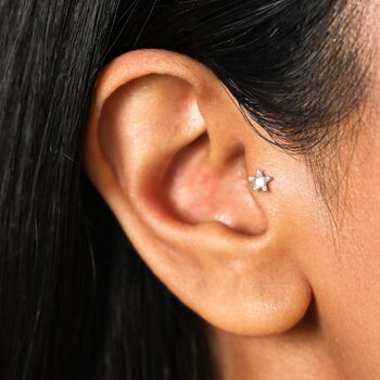 Sterling Silver Crystal Flower Piercing Earring, 3 of 6