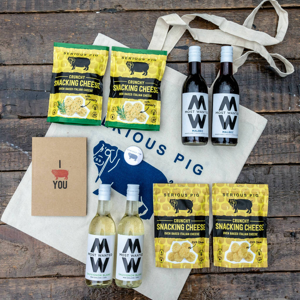 cheese and wine gift set by serious pig