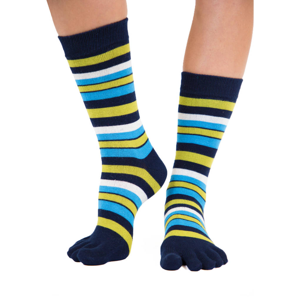Mid Calf Stripy Toe Socks By Toetoe | notonthehighstreet.com