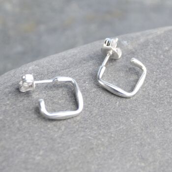 Unisex Sterling Silver Square Hoop Earrings, 4 of 8