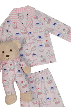 Lulu Girls Cupcake Pyjama Set With Matching Teddy Bear, 5 of 6