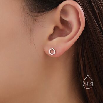 Sterling Silver Open Hexagon Stud Earrings, 2 of 12