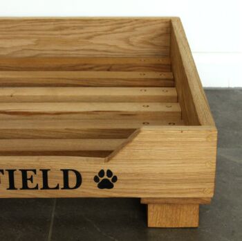 Engraved Oak Dog Bed With Bespoke Sizes, 2 of 12