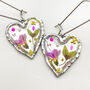 Silver Colour Heart Earrings With Pink Flowers, thumbnail 1 of 8
