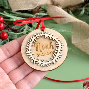 Personalised Wooden Bauble Decoration For Christmas, 2 of 2
