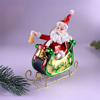 G Decor On The Way Santa In Sleigh Large Handcrafted Glass Ornament, 2 of 3