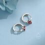 Garnet Red Heart Cz Huggie Hoop In Sterling Silver, thumbnail 7 of 12
