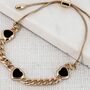 Black And Gold Curb Chain Bracelet With Three Hearts, thumbnail 2 of 3
