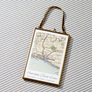 Personalised New Baby Vintage Map Stitch Heart Print, 8 of 10