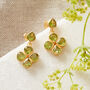 Green Peridot Clover Gold Plated Silver Stud Earrings, thumbnail 6 of 12